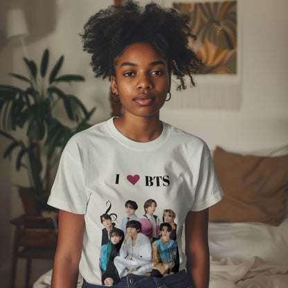 Women's 'I ❤️ BTS' K-Pop Fan T-Shirt – Casual Short Sleeve Graphic Tee