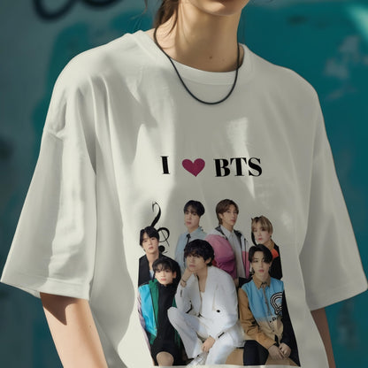 Women's 'I ❤️ BTS' K-Pop Fan T-Shirt – Casual Short Sleeve Graphic Tee